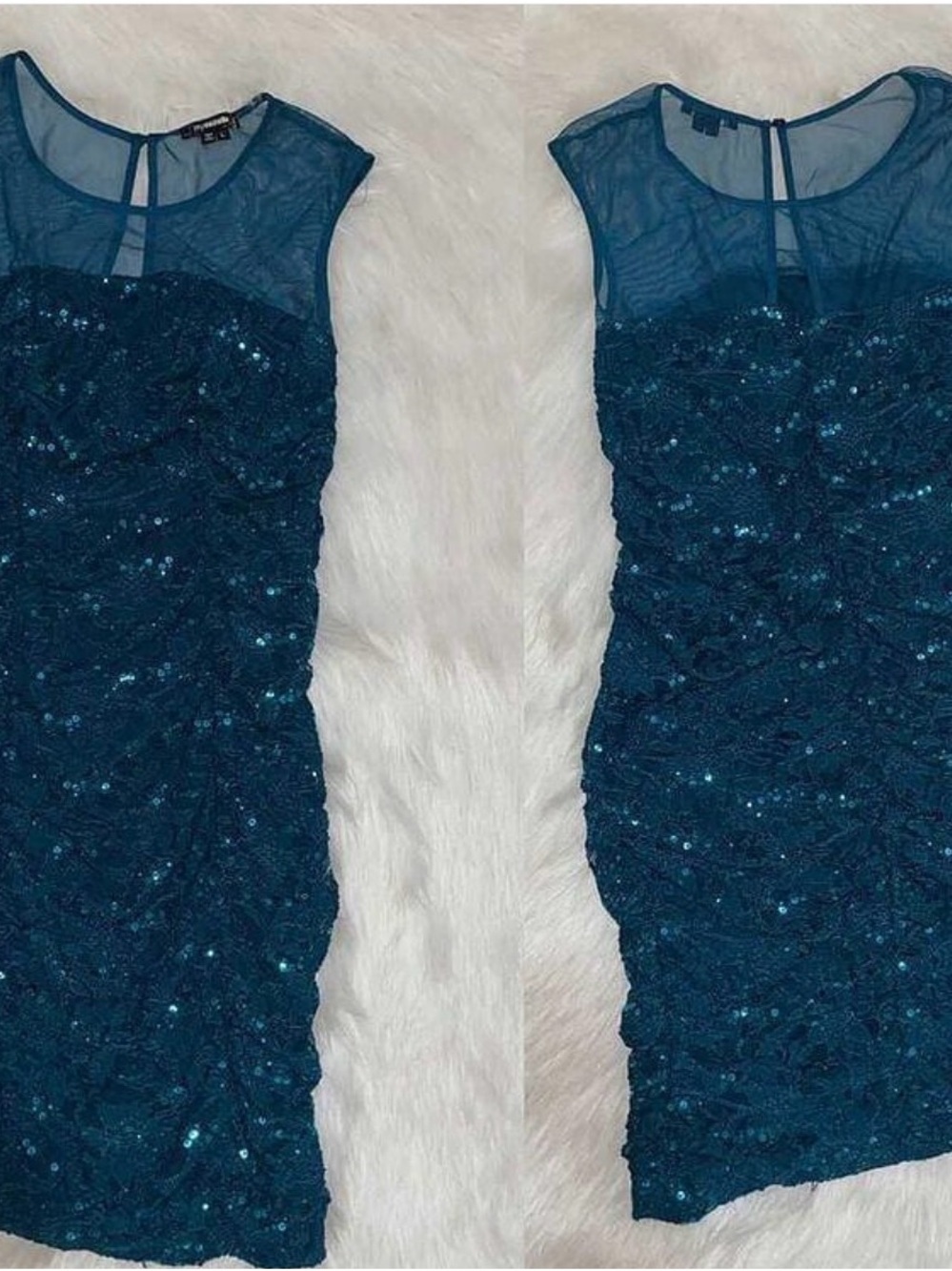 My Michelle Teal Sequined Sheer Yoke Bodycon Mini Dress